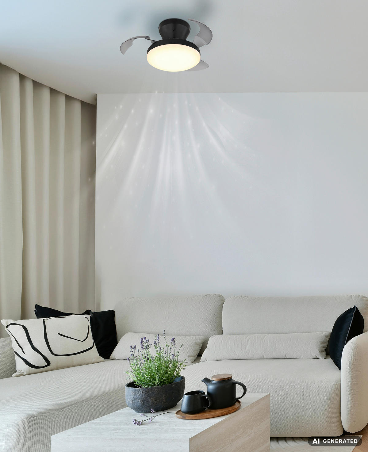 STROPNÍ VENTILÁTOR, 38/15,5 cm  - šedá/černá, Design, plast (38/15,5cm) - Globo