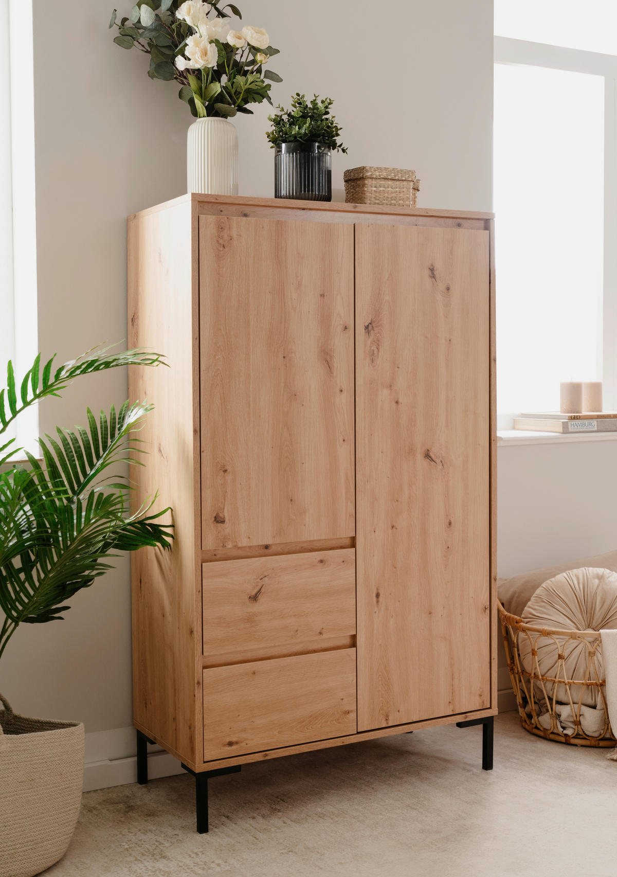 HIGHBOARD  in 81/139/40 cm  - Schwarz/Eiche Artisan, Design, Holzwerkstoff/Metall (81/139/40cm) - MID.YOU