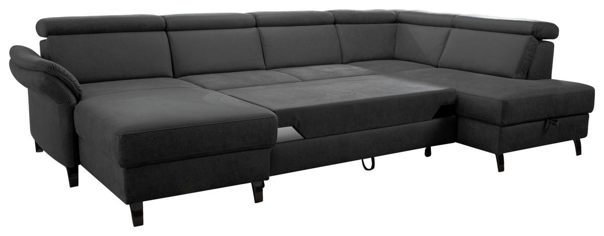 WOHNLANDSCHAFT in Mikrofaser Grau, Schwarz  - Schwarz/Grau, KONVENTIONELL, Textil/Metall (165/317/193cm) - Sit & More