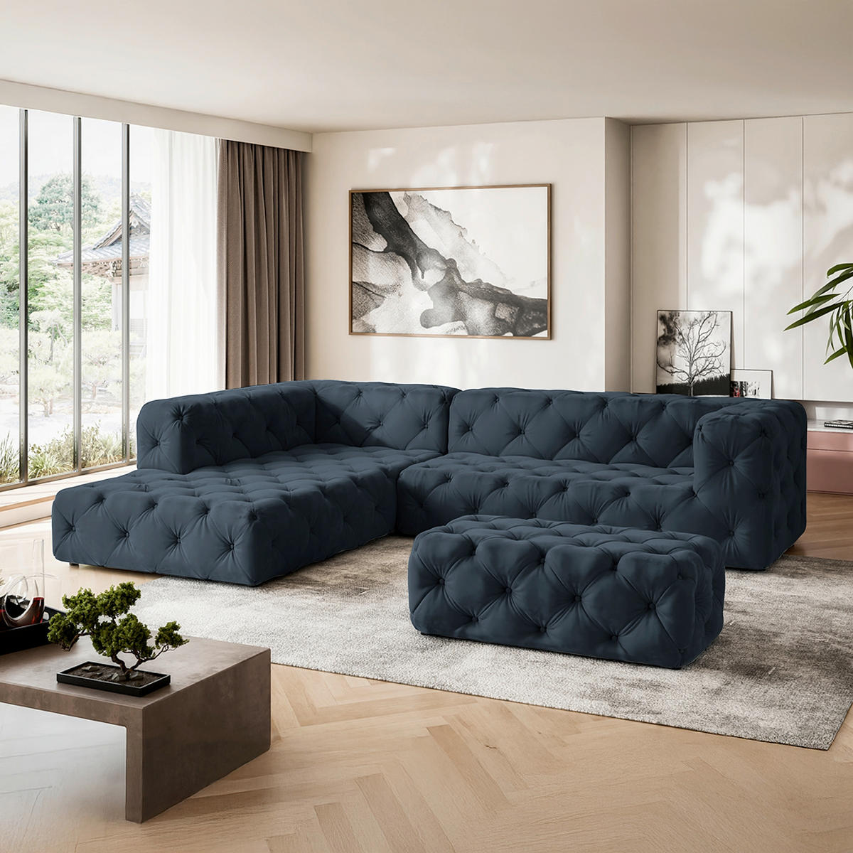 HOCKER in Textil Dunkelblau  - Schwarz/Dunkelblau, Design, Kunststoff/Textil (130/39/65cm) - P & B