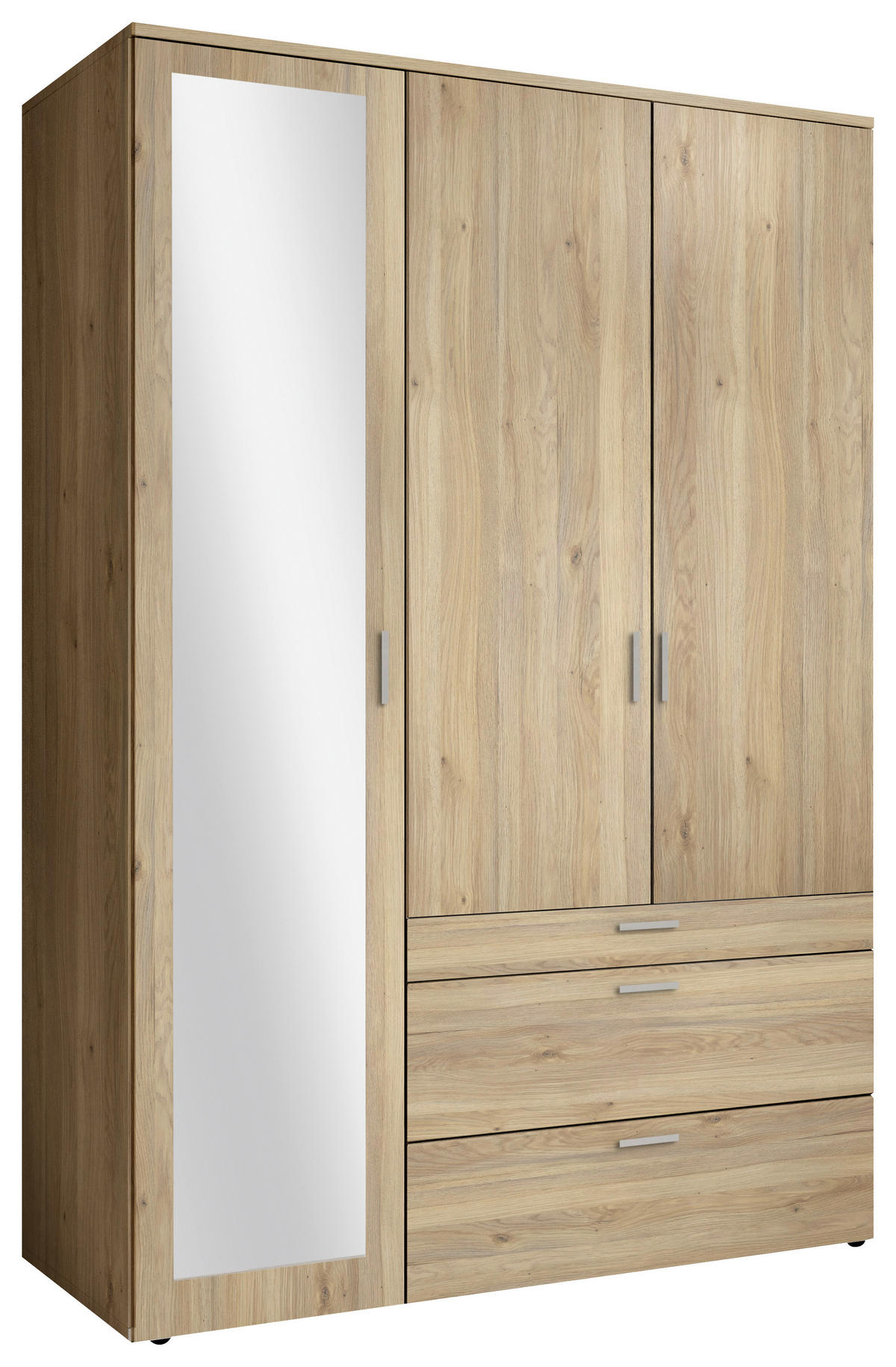 DULAP CU UșI ROTATIVE, 135/195/56 cm, culoare lemn stejar - culoare lemn stejar/culoare aluminiu, Modern, plastic/sticlă (135/195/56cm) - Livetastic