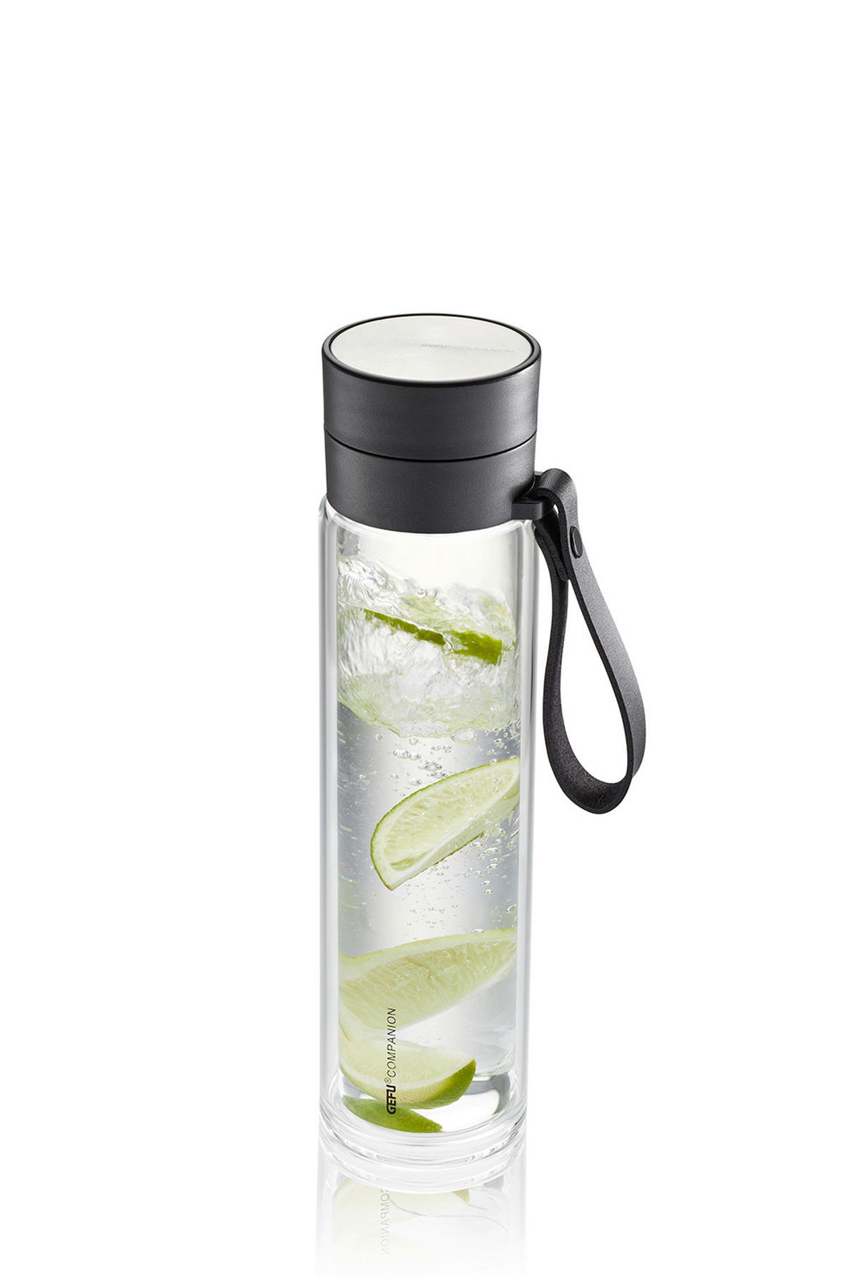 TRINKFLASCHE 0,450 L  - Edelstahlfarben/Schwarz, KONVENTIONELL, Glas/Textil (8/8/28cm) - Gefu