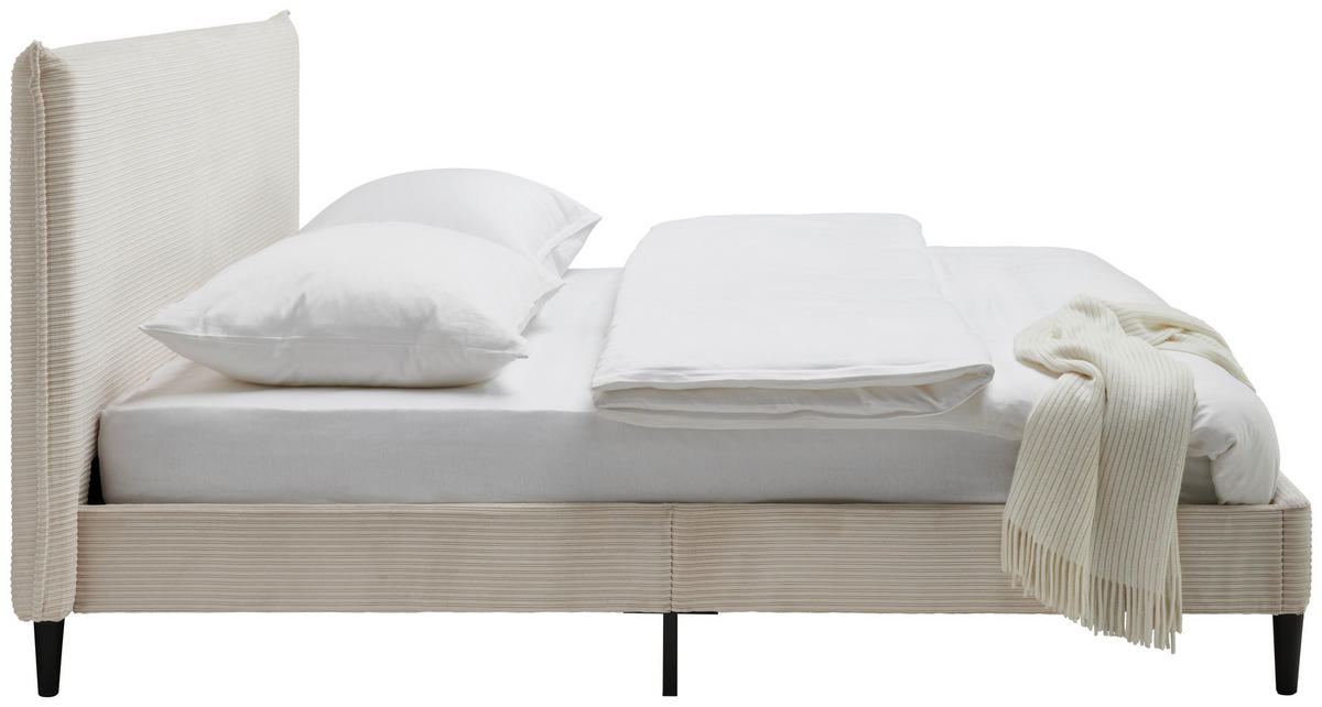 KÁRPITOZOTT ÁGY 180/200 cm  fehér  - natúr színű/fekete, Modern, műanyag/textil (180/200cm) - Livetastic