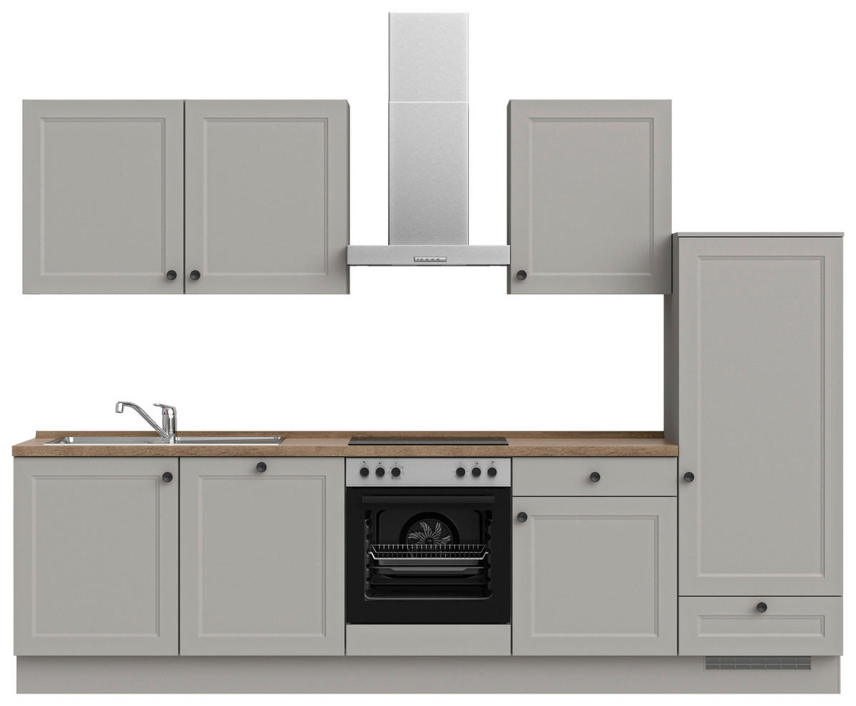 KÜCHENLEERBLOCK 300 cm   in Grau, Eiche dunkel  - Eiche dunkel/Schwarz, MODERN, Holzwerkstoff/Metall (300cm) - Nobilia