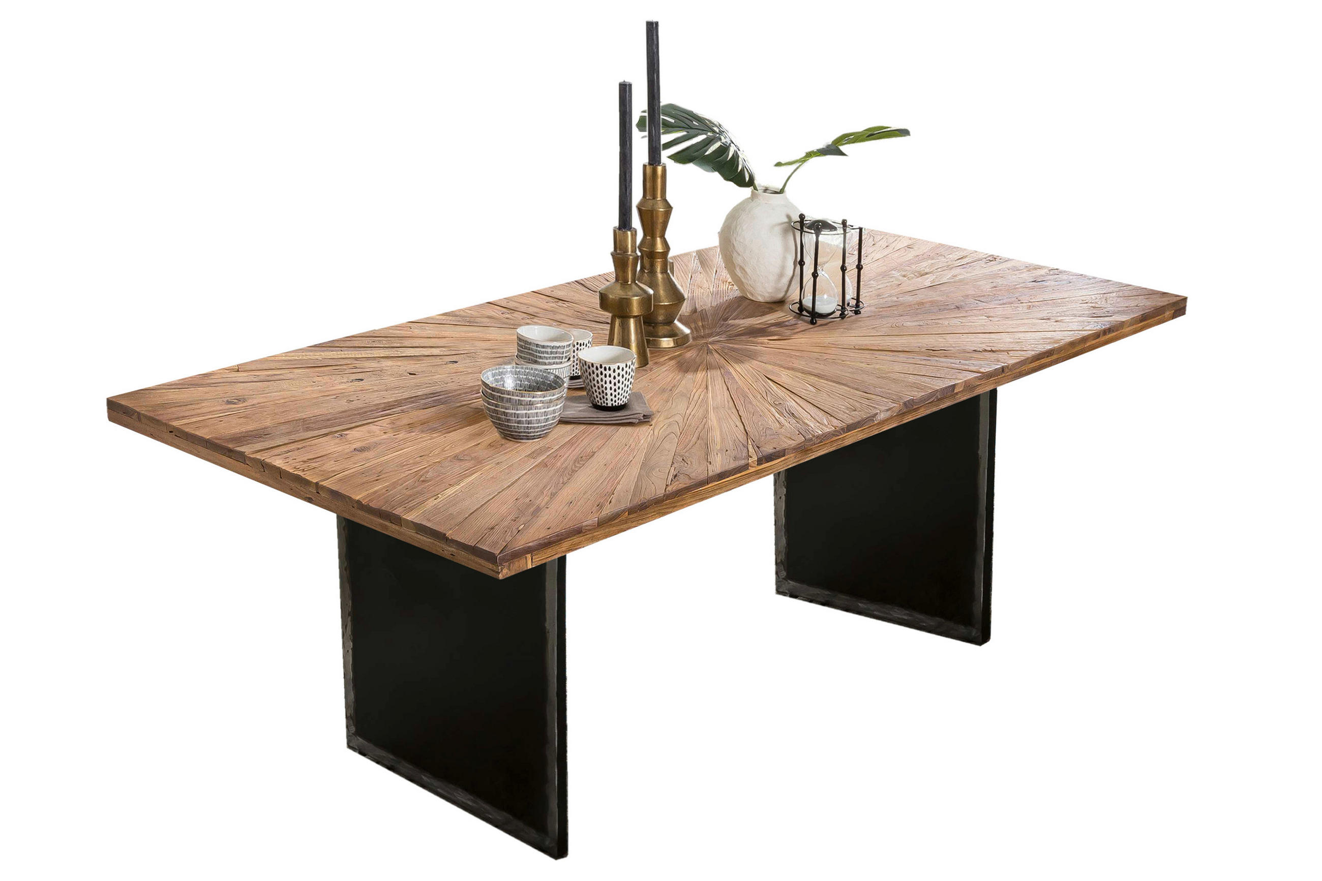 ESSTISCH 200/100/77 cm Echtholz  Holz, Metall rechteckig Naturfarben, Schwarz  - Schwarz/Naturfarben, MODERN, Holz/Metall (200/100/77cm) - MID.YOU