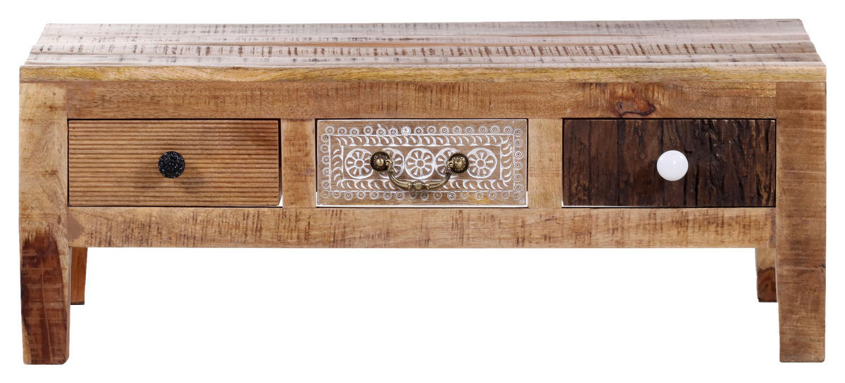 COUCHTISCH Akazie, Mangoholz massiv 100/70/37 cm rechteckig Naturfarben, Weiß, Akaziefarben, Dunkelbraun  - Dunkelbraun/Schwarz, Design, Holz/Holzwerkstoff (100/70/37cm) - Landscape