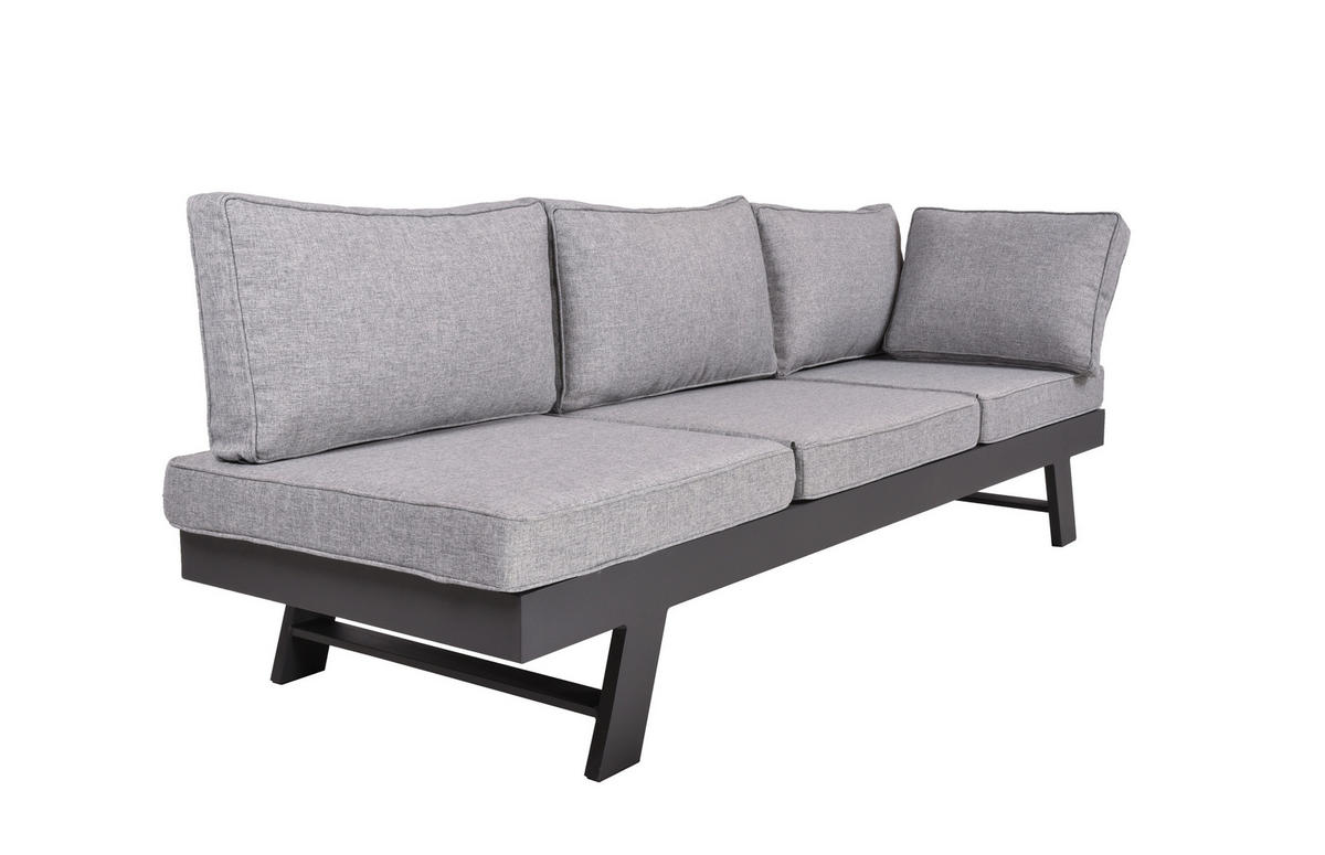 LOUNGEGARNITUR 3-teilig   Aluminium  - Schwarz/Grau, Basics, Kunststoff/Textil - Gardenson