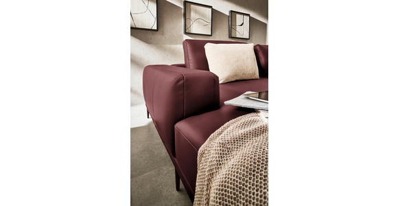 ECKSOFA  in Echtleder Bordeaux  201/304 cm  - Bordeaux/Schwarz, Design, Leder/Metall (201/304cm) - Belluti