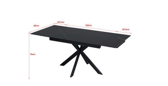 ESSTISCH Schwarz rechteckig  ausziehbar  - Schwarz, Design, Keramik/Metall (120-179/80/76cm) - Belluti