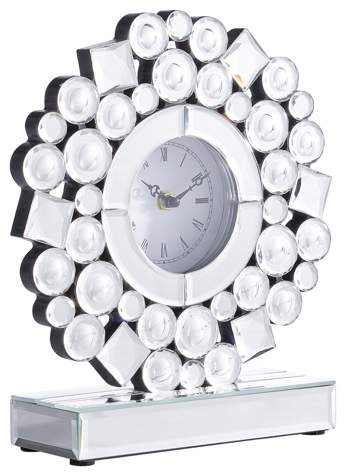 TISCHUHR Schwarz, Silberfarben 25/28/8 cm  - Silberfarben/Schwarz, Glas/Holzwerkstoff (25/28/8cm) - Ambia Home