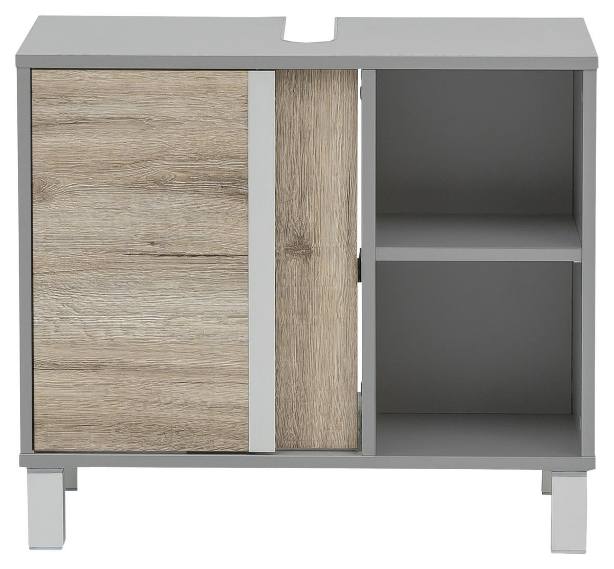 WASCHBECKENUNTERSCHRANK 65,5/58,5/33,5 cm  - Eichefarben/Silberfarben, KONVENTIONELL, Holzwerkstoff/Metall (65,5/58,5/33,5cm) - Stylife
