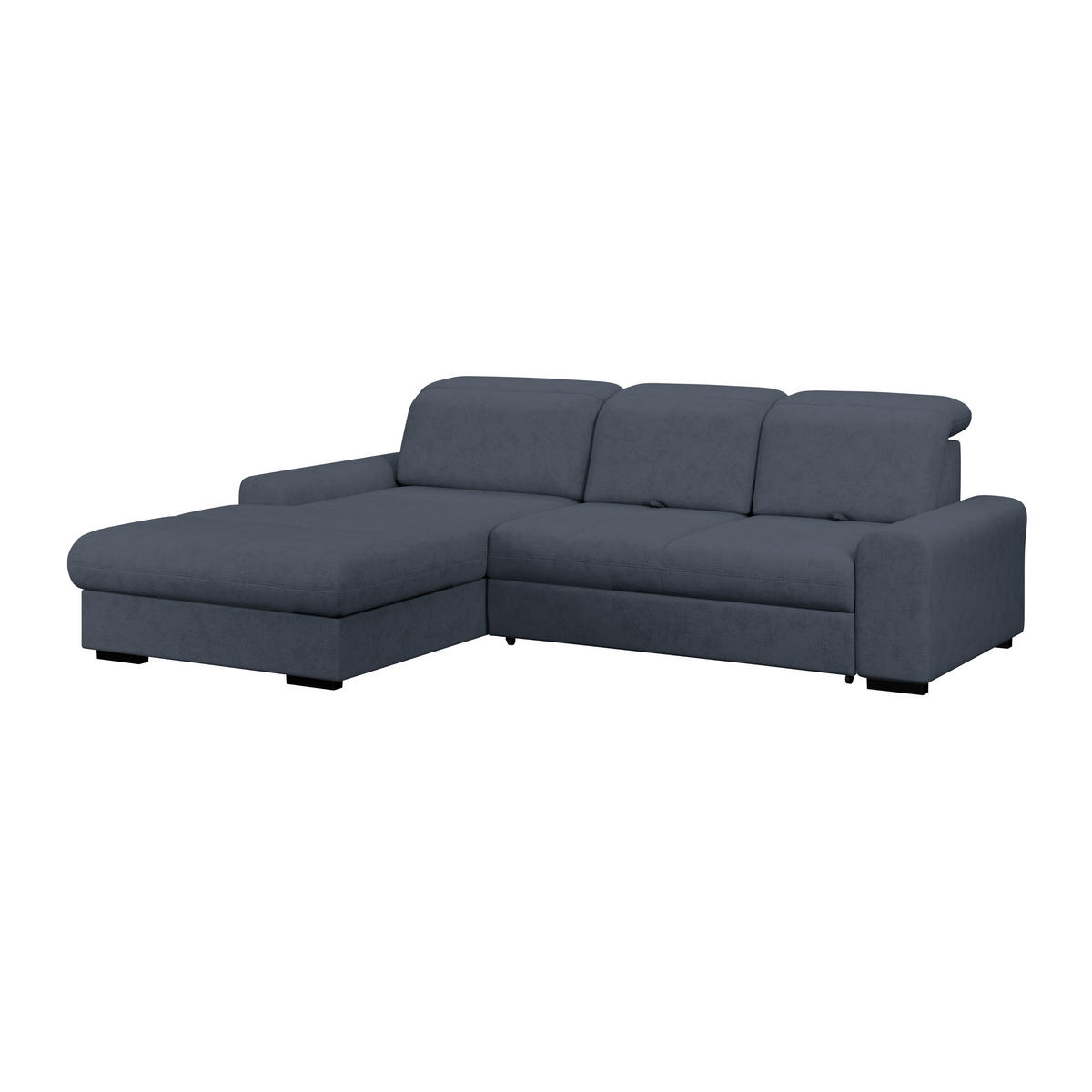 ECKSOFA Blau Chenille Rücken echt, Kopfteilverstellung  - Blau/Schwarz, KONVENTIONELL, Holz/Textil (203/286cm) - MID.YOU