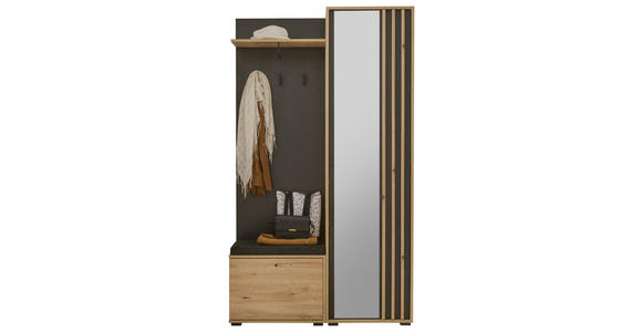 GARDEROBE 114/197/40 cm  - Schwarz/Eiche Artisan, Design, Glas/Holzwerkstoff (114/197/40cm) - Carryhome