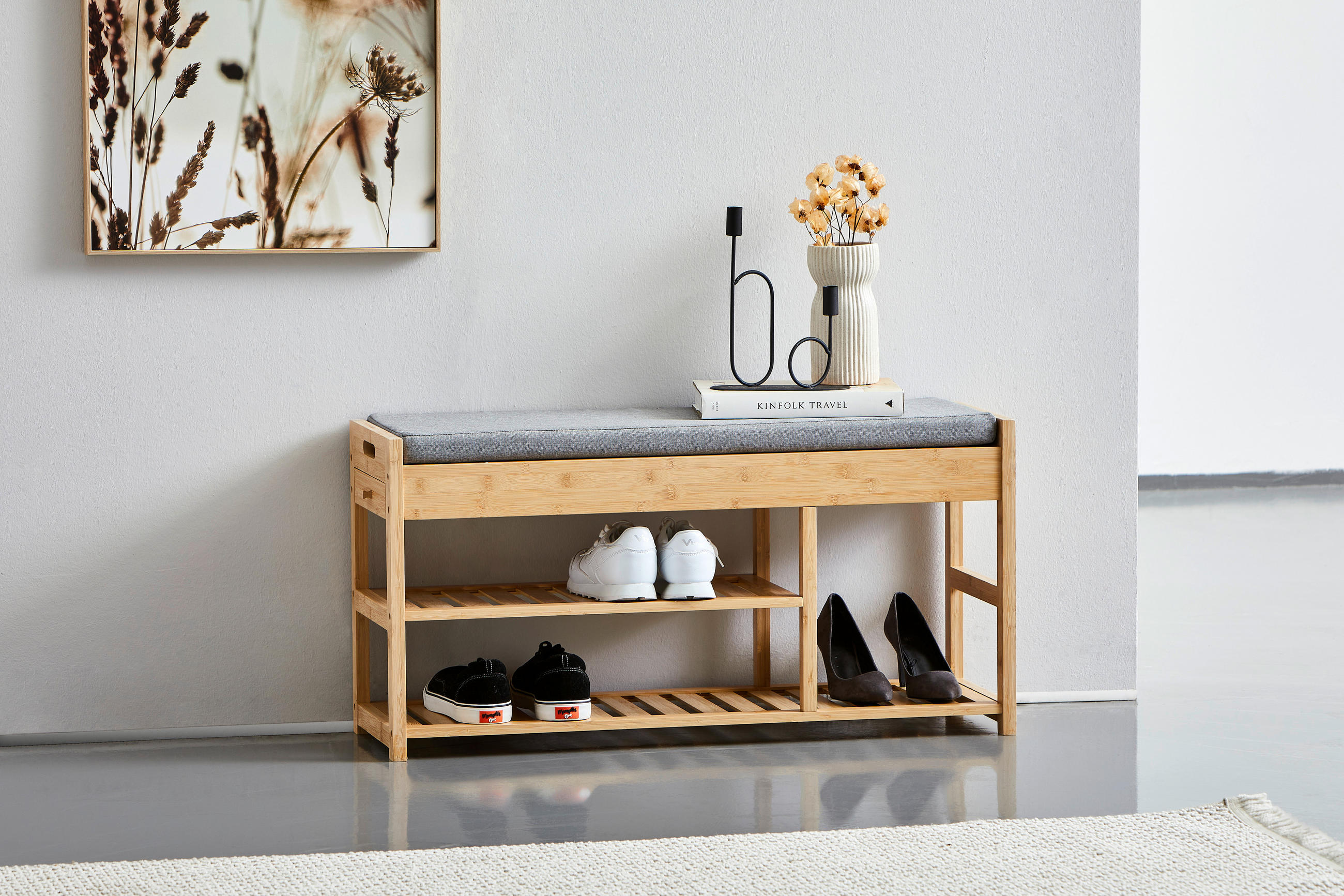 KLOP S PROSTOROM ZA ČEVLJE siva, naravne barve - siva/naravne barve, Basics, tekstil/naravni materiali (90/45/30cm) - Xora