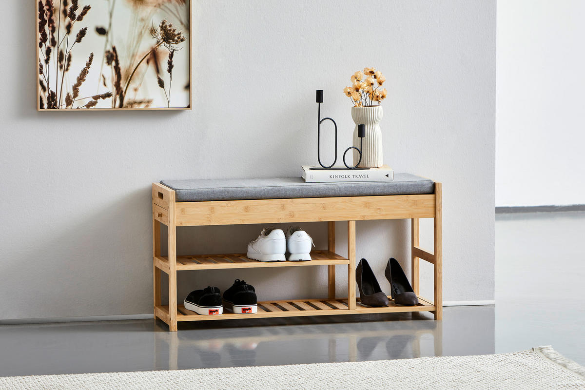 LAVICE S BOTNÍKEM, šedá, přírodní barvy, 90/45/30 cm - šedá/přírodní barvy, Basics, textil/přírodní materiály (90/45/30cm) - Xora