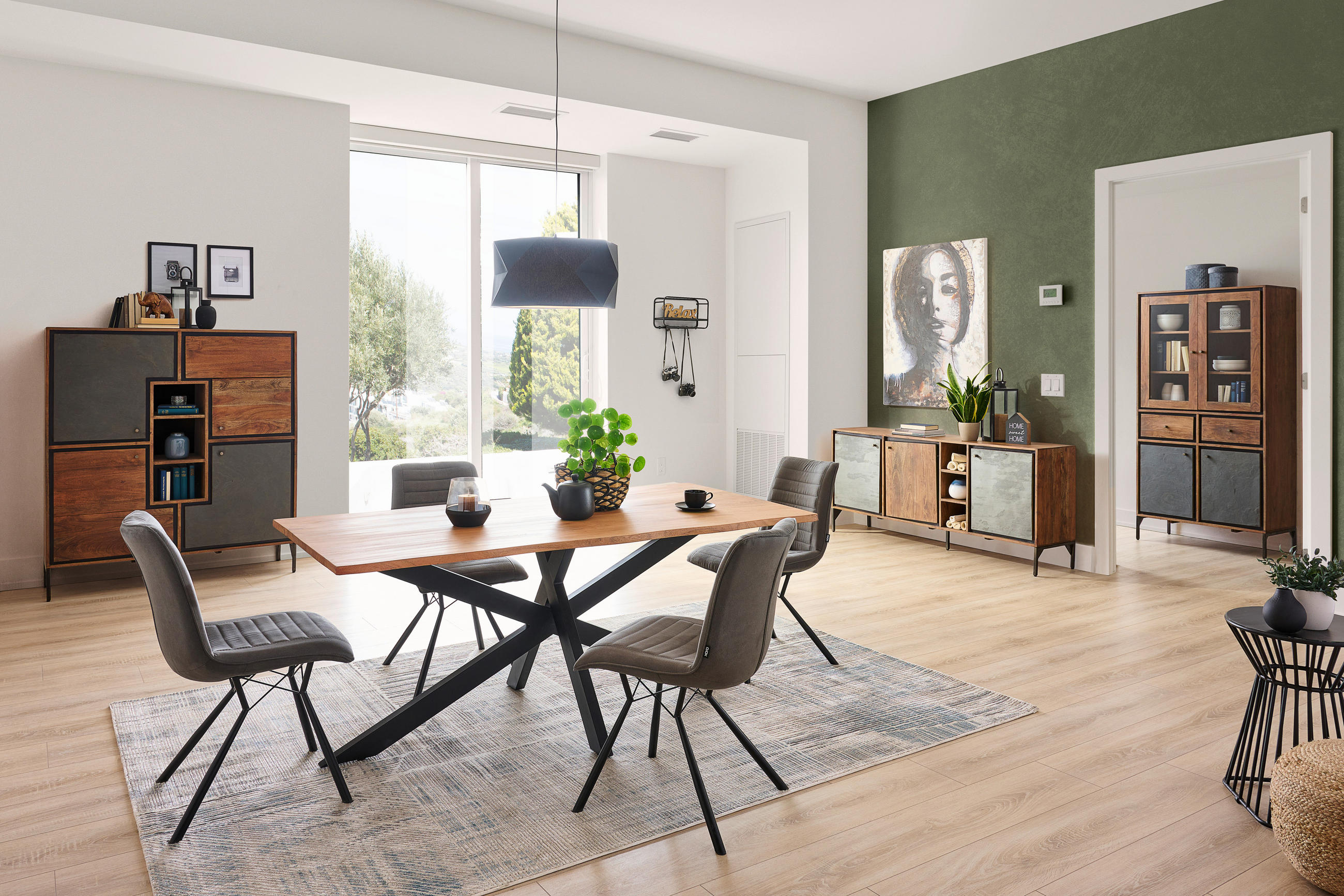 VITRINE in Hartholz Akazie Braun, Grau  - Braun/Grau, MODERN, Holz/Stein (88/182/45cm) - Livetastic