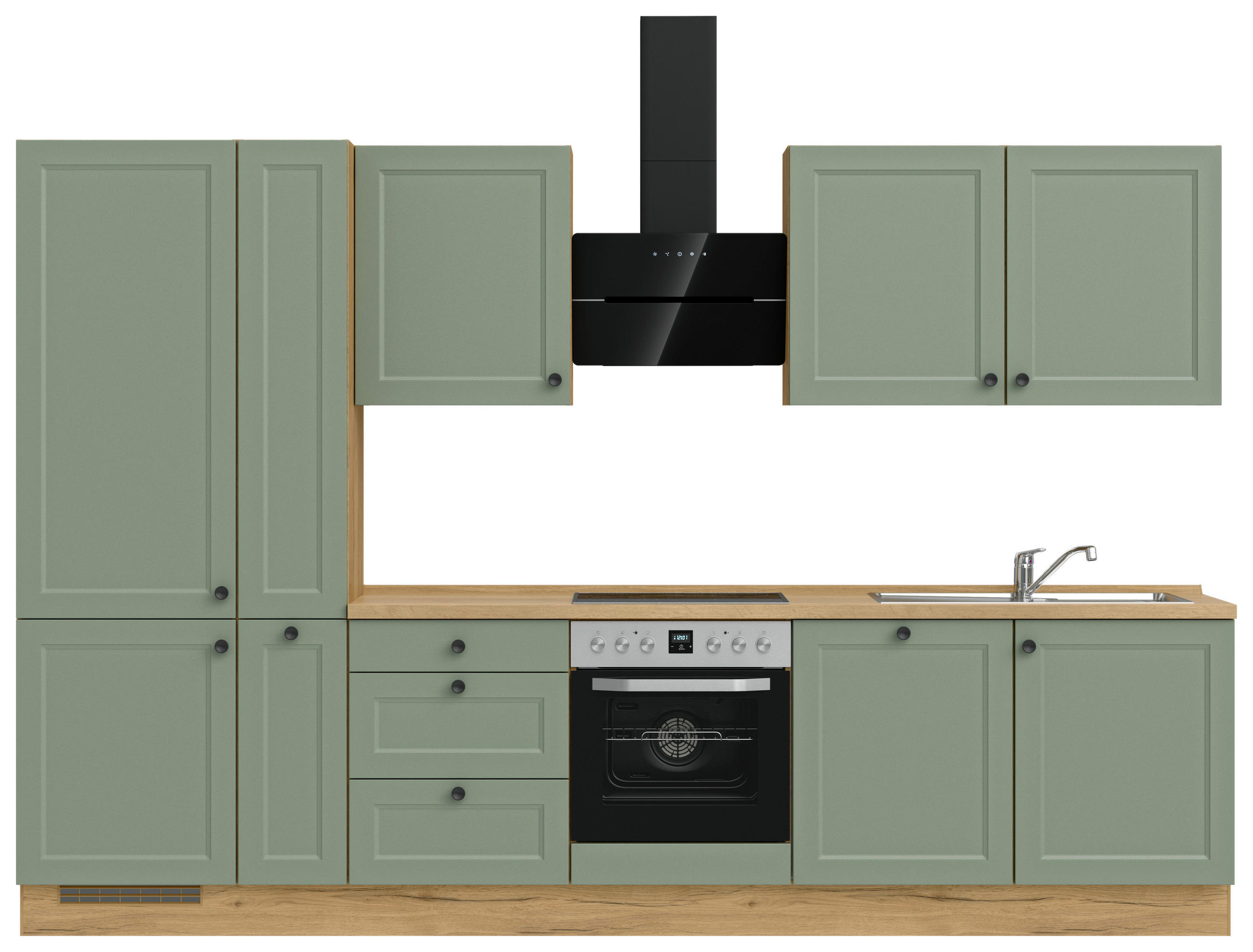 KÜCHENLEERBLOCK 330 cm   in Grün, Eichefarben  - Eichefarben/Schwarz, MODERN, Holzwerkstoff/Metall (330cm) - Nobilia
