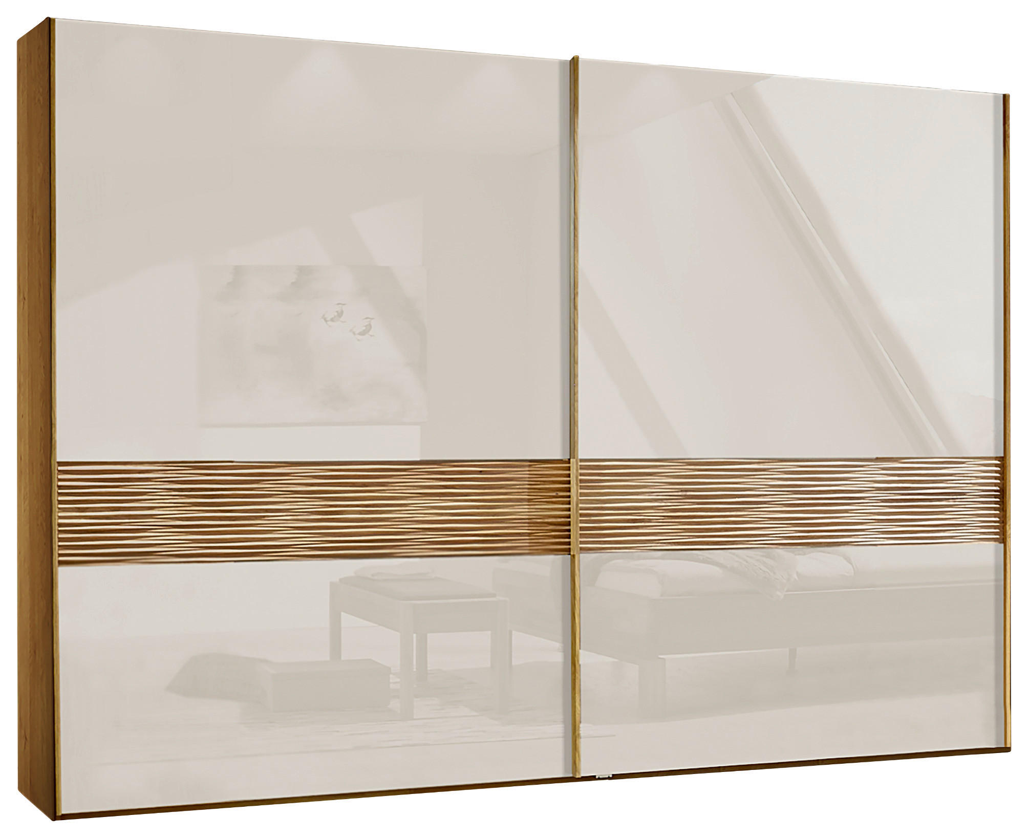 SCHWEBETÜRENSCHRANK in Eichefarben, Champagner  - Champagner/Eichefarben, Konventionell, Glas/Holz (250/217/67cm) - Dieter Knoll