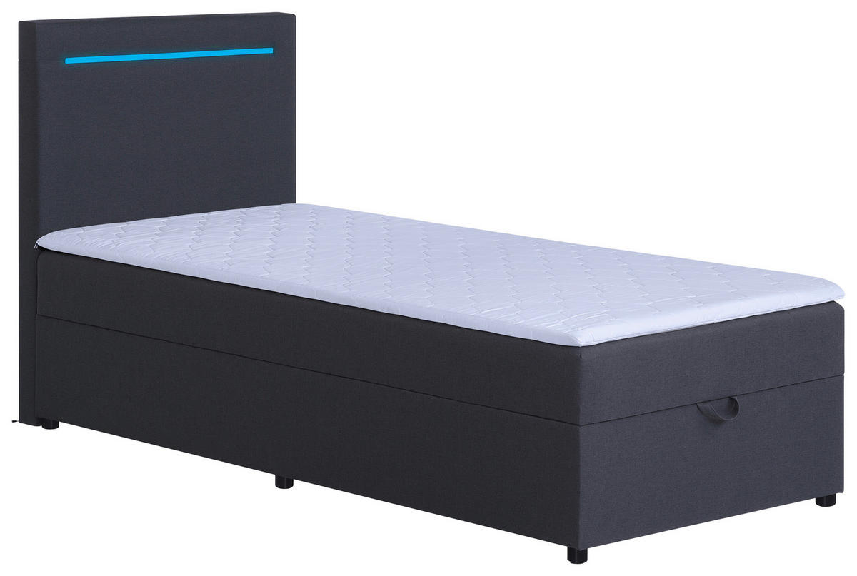 BOXBETT 100/200 cm,  in Anthrazit, Bettkasten, Topper, Kopfteilbeleuchtung,  - Anthrazit/Schwarz, MODERN, Kunststoff/Textil (100/200cm) - MID.YOU