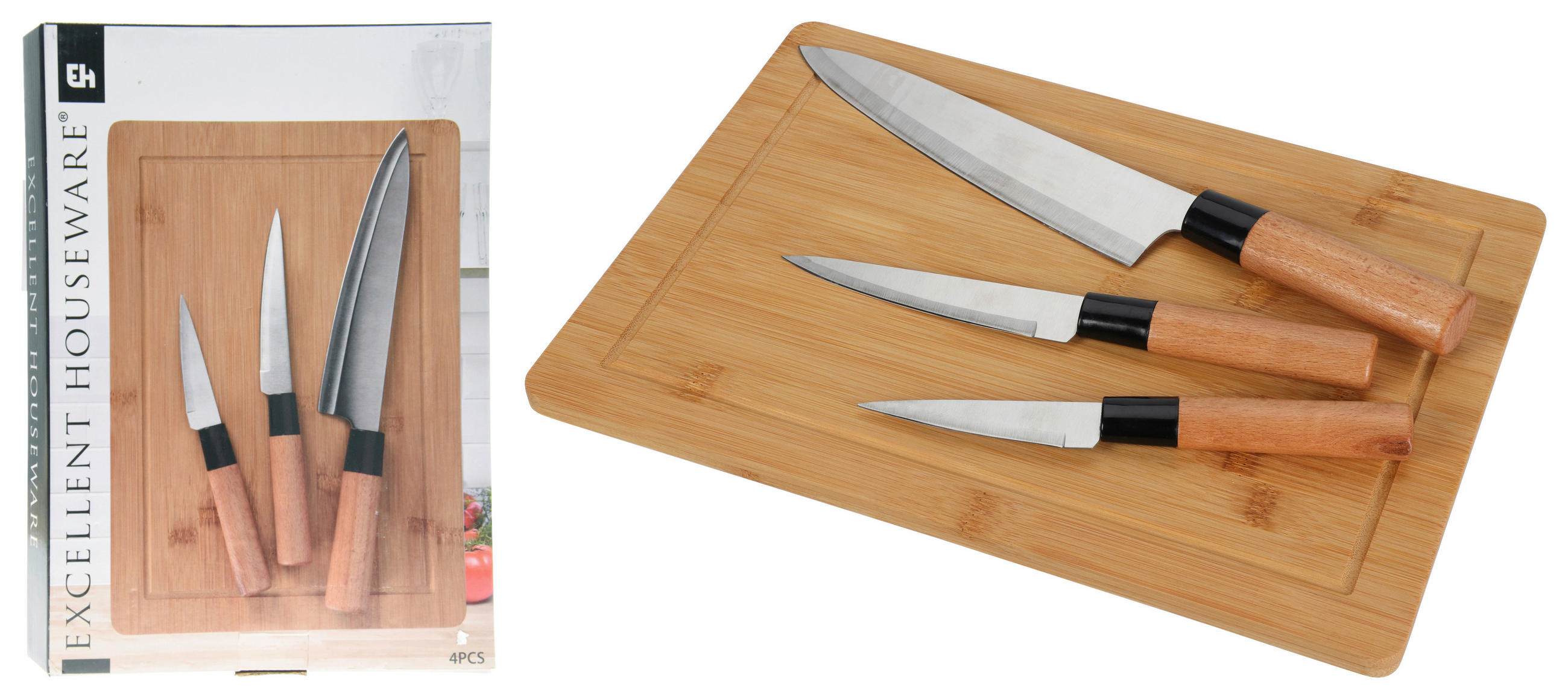 Messerset 4-tlg. Edelstahl/bambus