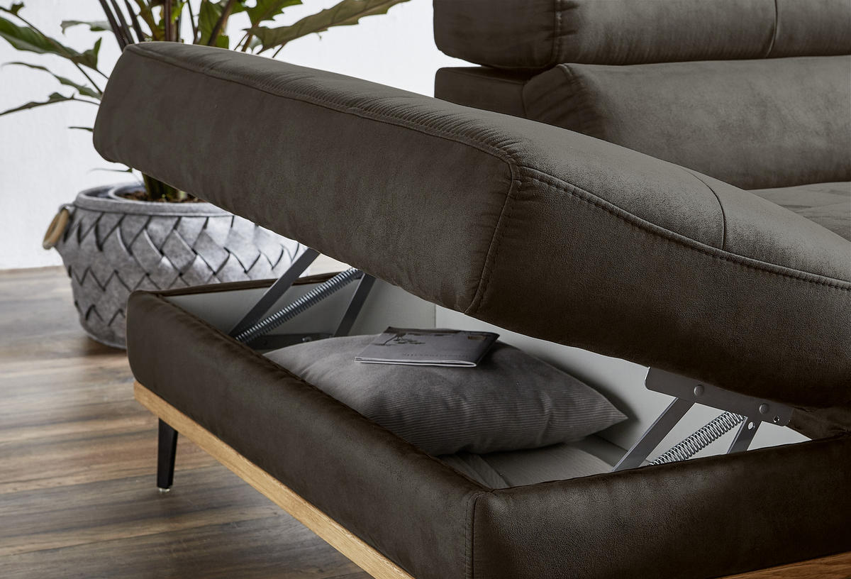 ECKSOFA in Lederlook Anthrazit  - Anthrazit/Schwarz, Natur, Holz/Textil (226/282cm) - Novel