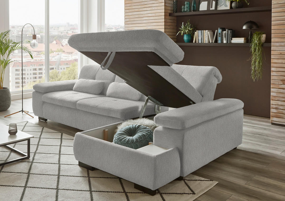 ECKSOFA in Flachgewebe Grau, Hellgrün  - Schwarz/Hellgrün, Design, Textil/Metall (297/174cm) - Beldomo Style