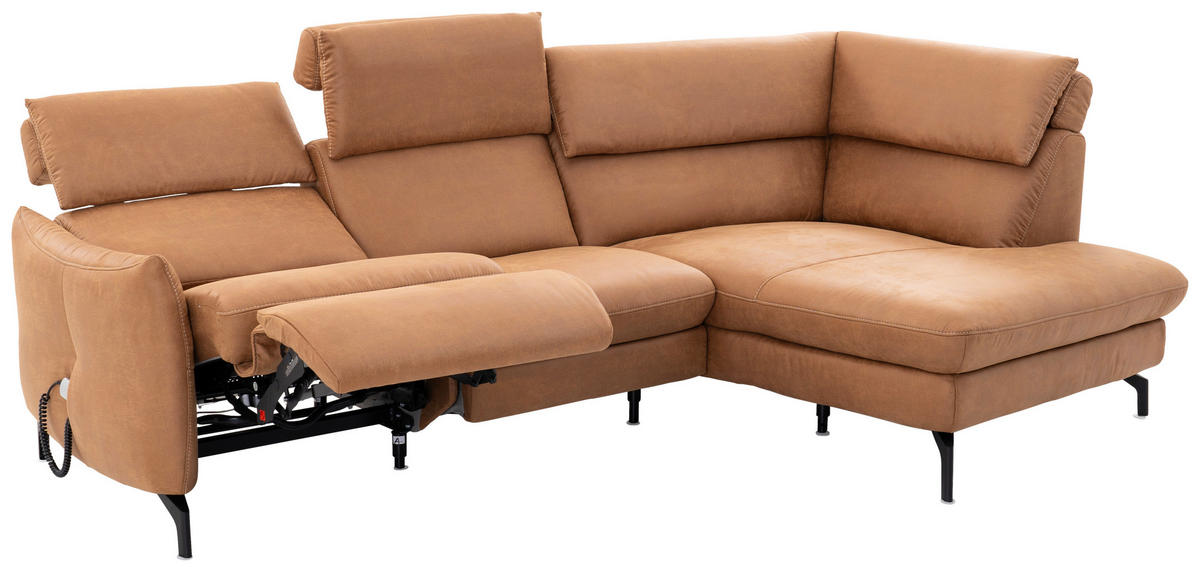 WOHNLANDSCHAFT Cognac  - Cognac/Beige, MODERN, Textil/Metall (274/160cm) - Livetastic