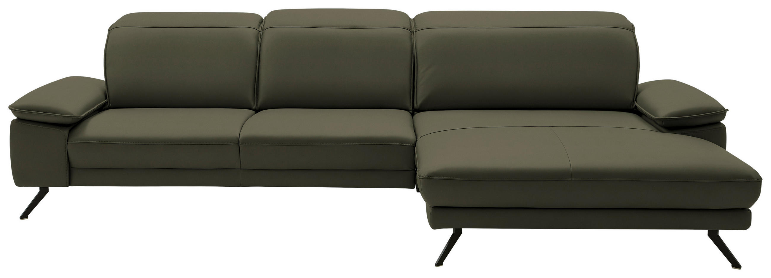 ECKSOFA in Echtleder Grau, Grün  - Schwarz/Grau, Design, Leder/Metall (332/193cm) - Dieter Knoll