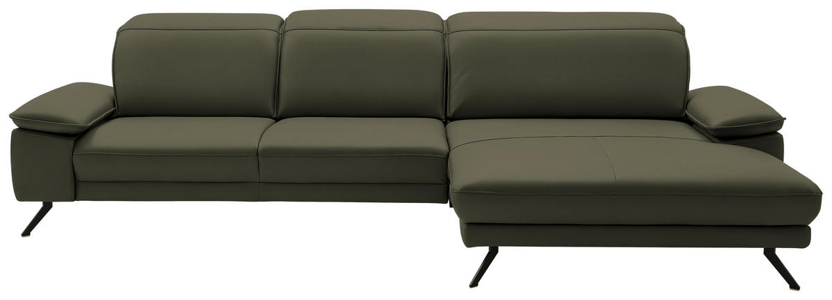 ECKSOFA in Echtleder Grau, Grün  - Schwarz/Grau, Design, Leder/Metall (332/193cm) - Dieter Knoll