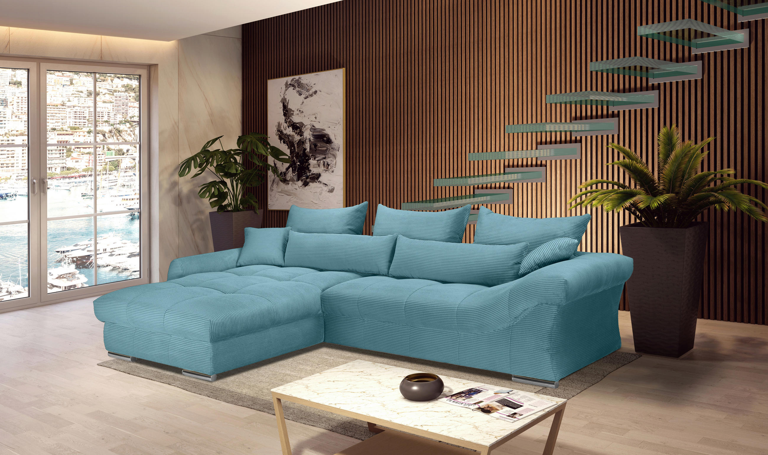 ECKSOFA Türkis Cord  - Türkis/Chromfarben, KONVENTIONELL, Textil/Metall (225/335cm) - Carryhome