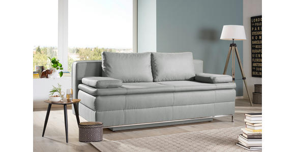 BOXSPRINGSOFA in Flachgewebe Hellgrau - Chromfarben/Hellgrau, Design, Textil/Metall (200/93/107cm) - Novel