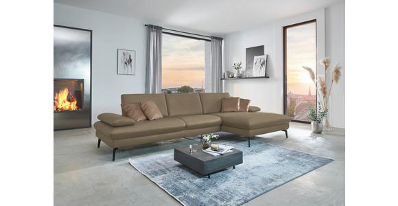 ECKSOFA in Echtleder Hellbraun 325/157 cm - Hellbraun/Schwarz, Design, Leder/Metall (325/157cm) - Dieter Knoll
