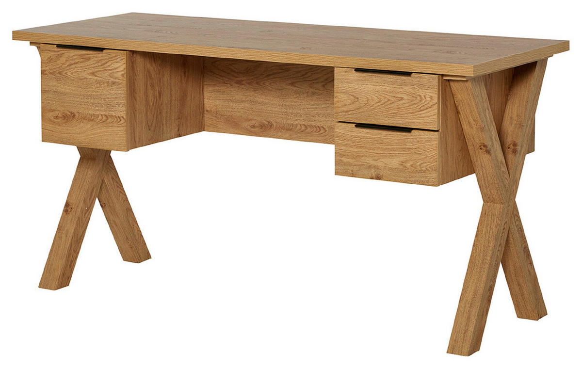 SCHREIBTISCH 146/59/76 cm  in Eichefarben  - Eichefarben/Anthrazit, Modern, Holzwerkstoff/Metall (146/59/76cm) - Livetastic
