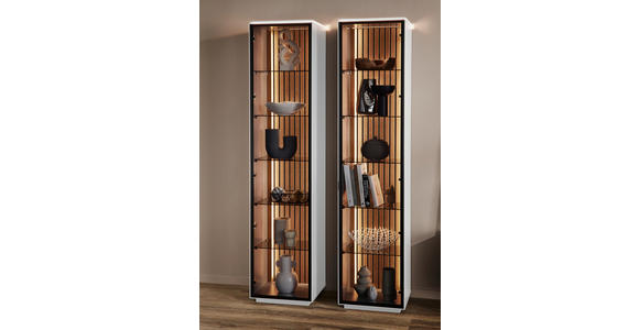VITRINE Weiß  45,8/198,6/40 cm  - Schwarz/Weiß, Design, Glas/Holz (45,8/198,6/40cm) - Dieter Knoll