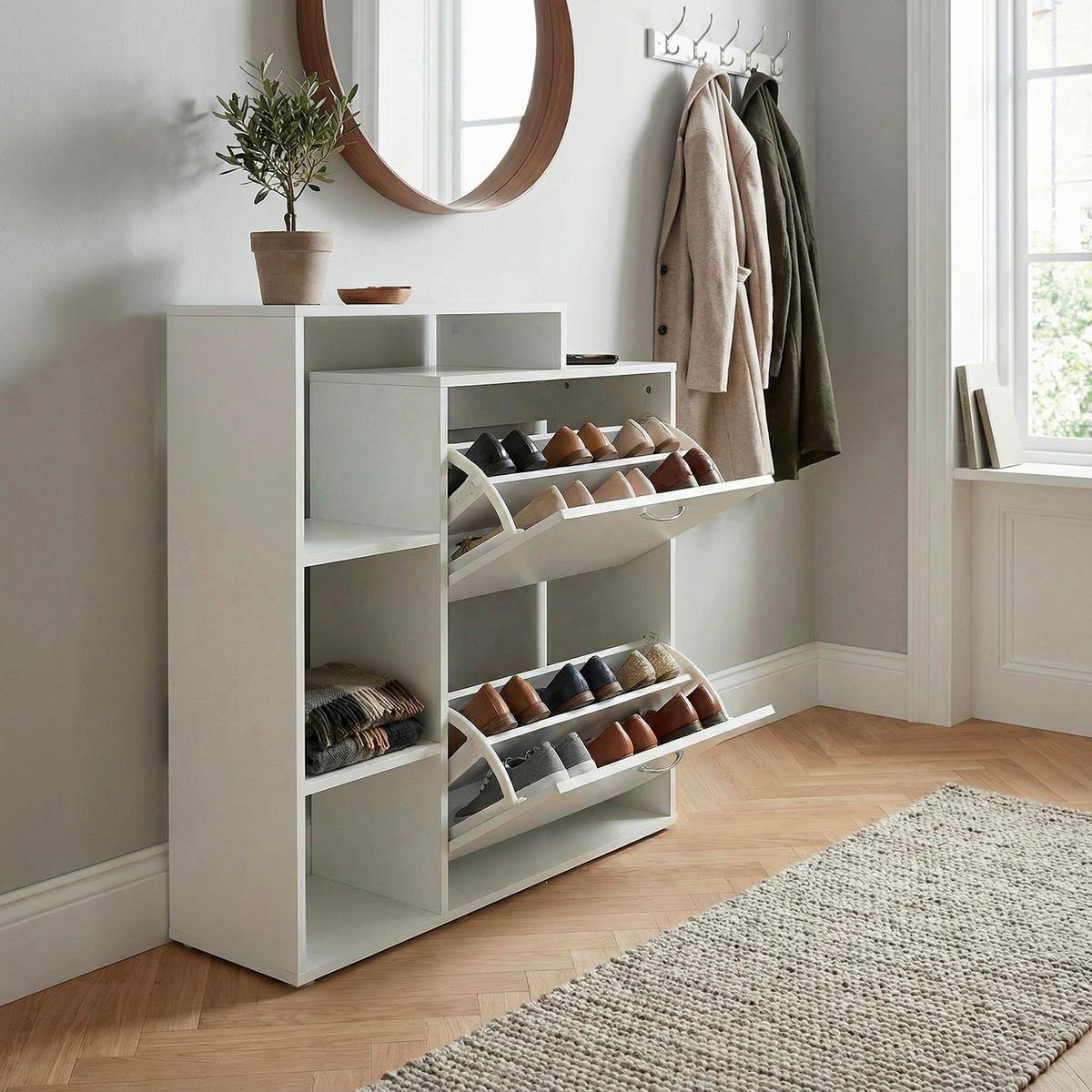 BILLENŐS CIPŐSSZEKRÉNY 85/93/24 cm  - ezüstszínű/fehér, Design, faalapú anyag/fém (85/93/24cm) - Livetastic