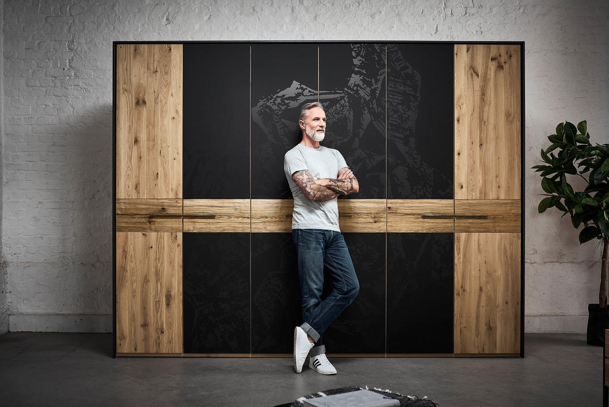 BETTANLAGE 180/200 cm  in Graphitfarben, Eichefarben   - Eichefarben/Graphitfarben, Konventionell, Holz/Metall (180/200cm) - Valdera