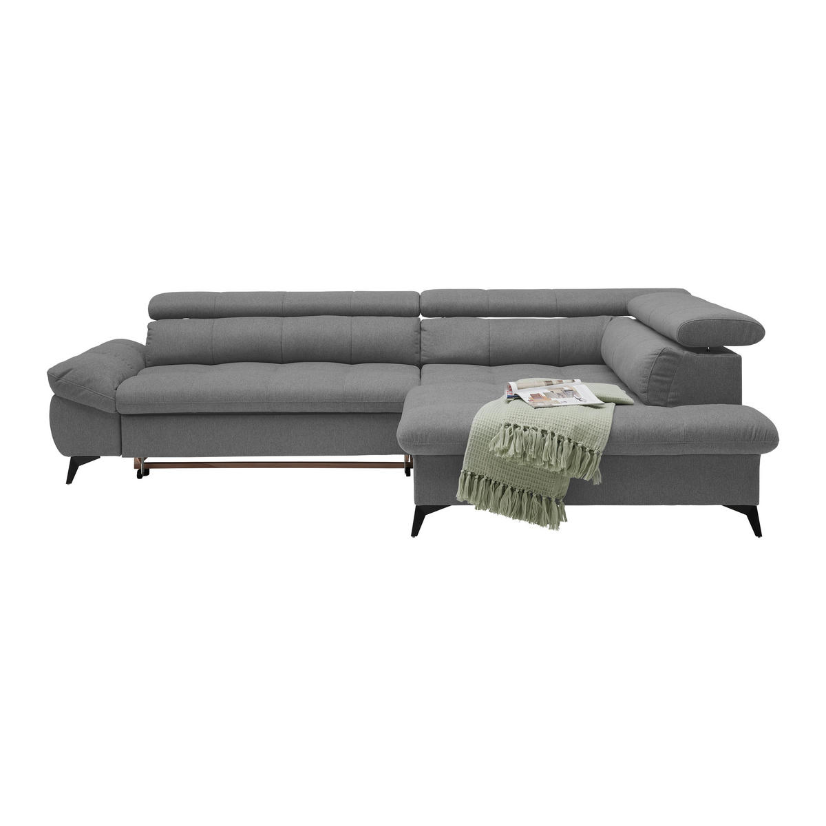 ECKSOFA in Chenille Anthrazit  - Anthrazit/Schwarz, Modern, Textil/Metall (296/201cm) - Livetastic