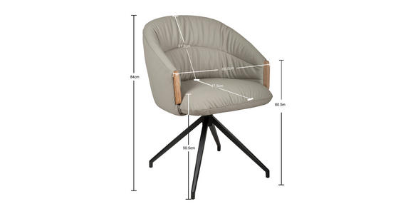 ARMLEHNSTUHL  Sitzfläche 360° drehbar, automatische Rückholfunktion  Echtleder  - Beige/Schwarz, Design, Leder/Holz (61/84/62cm) - Valnatura