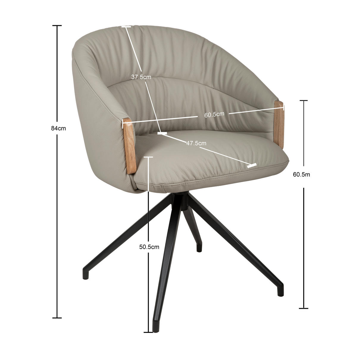 ARMLEHNSTUHL  Sitzfläche 360° drehbar, automatische Rückholfunktion  Echtleder  - Beige/Schwarz, Design, Leder/Holz (61/84/62cm) - Valnatura