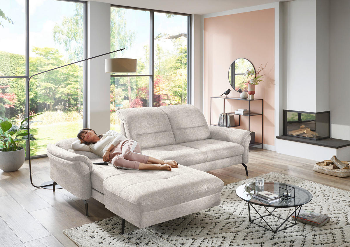 ECKSOFA in Flachgewebe Creme  - Creme/Schwarz, Konventionell, Textil/Metall (181/260cm) - Beldomo Speed
