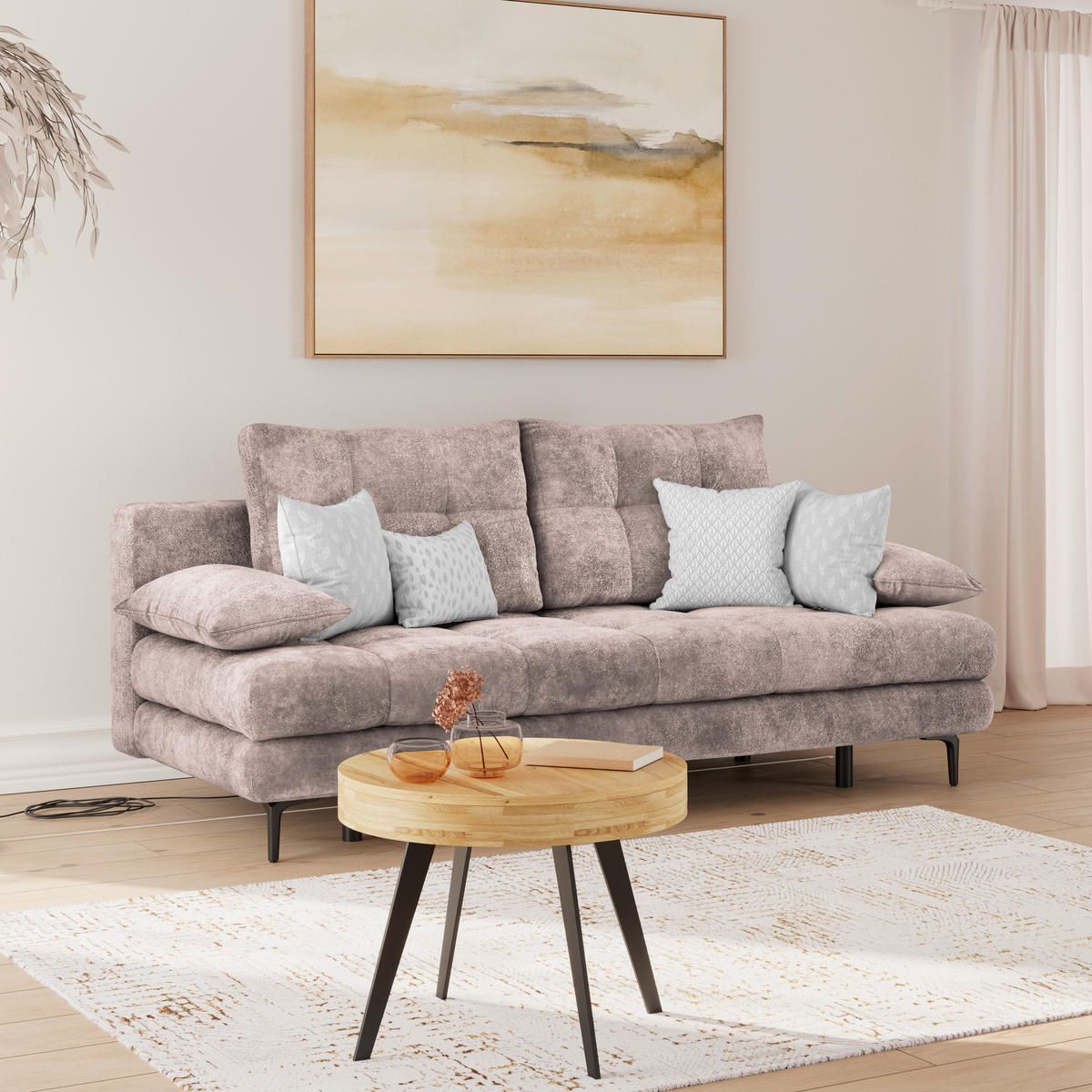 SCHLAFSOFA  mit Liegefunktion, Schlafen auf Sitzhöhe, Rücken echt Chenille Rosa  - Schwarz/Rosa, KONVENTIONELL, Textil/Metall (203/94/96cm) - Carryhome