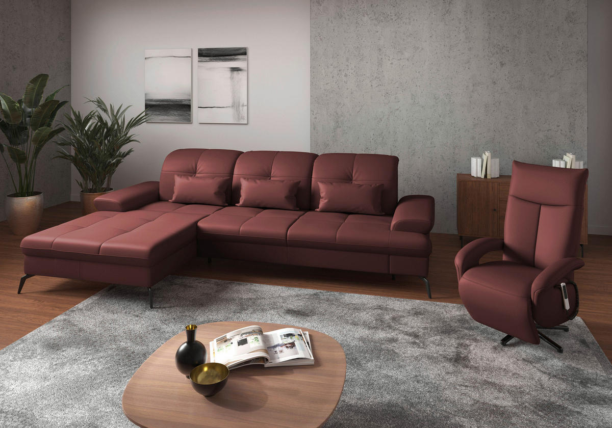 ECKSOFA in Echtleder Rotbraun  - Rotbraun/Schwarz, Konventionell, Leder/Metall (185/279cm) - Sit & More