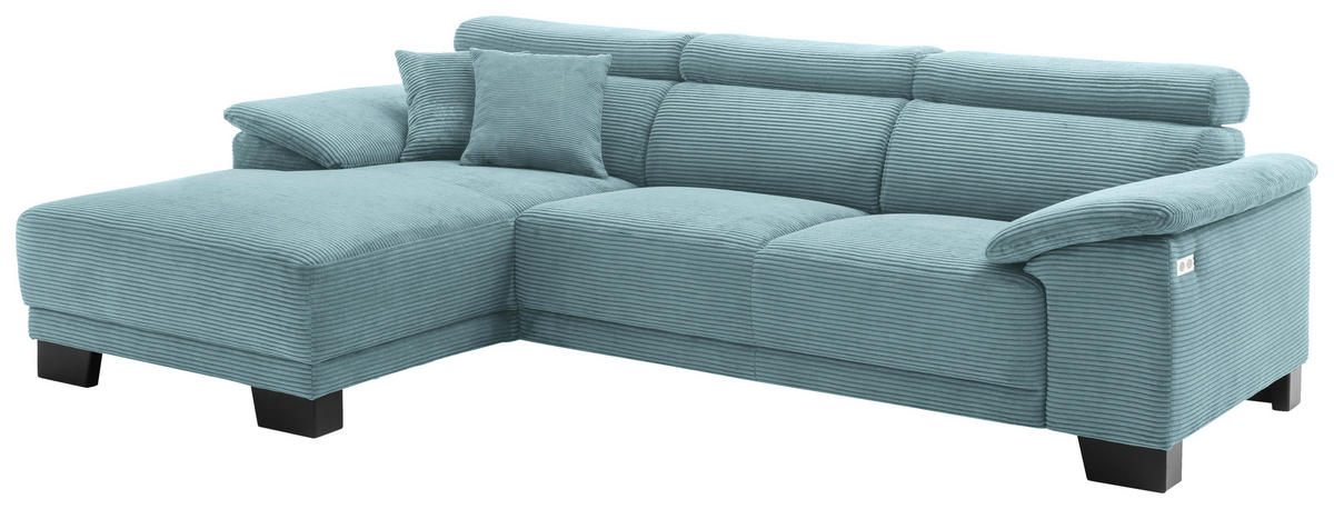 ECKSOFA in Cord Hellblau  - Schwarz/Hellblau, Design, Holz/Textil (174/270cm) - Pure Home Lifestyle