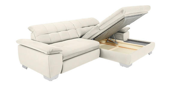 ECKSOFA  in Mikrofaser Weiß Rücken echt, Kopfteilverstellung  265/180 cm  - Chromfarben/Weiß, Design, Textil/Metall (265/180cm) - Carryhome