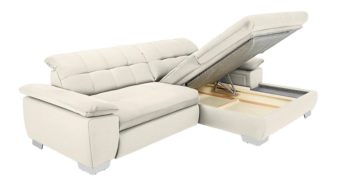 ECKSOFA in Mikrofaser Weiß  265/180 cm  - Chromfarben/Weiß, Design, Textil/Metall (265/180cm) - Carryhome