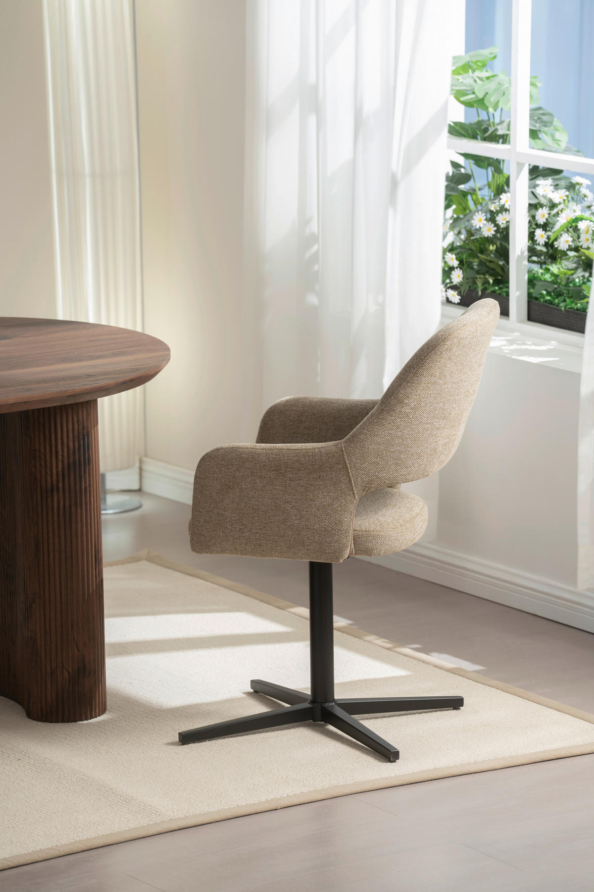 NASLANJAČ, les, kovina, tekstil rjavosiva  - rjavosiva/črna, Moderno, kovina/tekstil (56/86/63cm) - MID.YOU