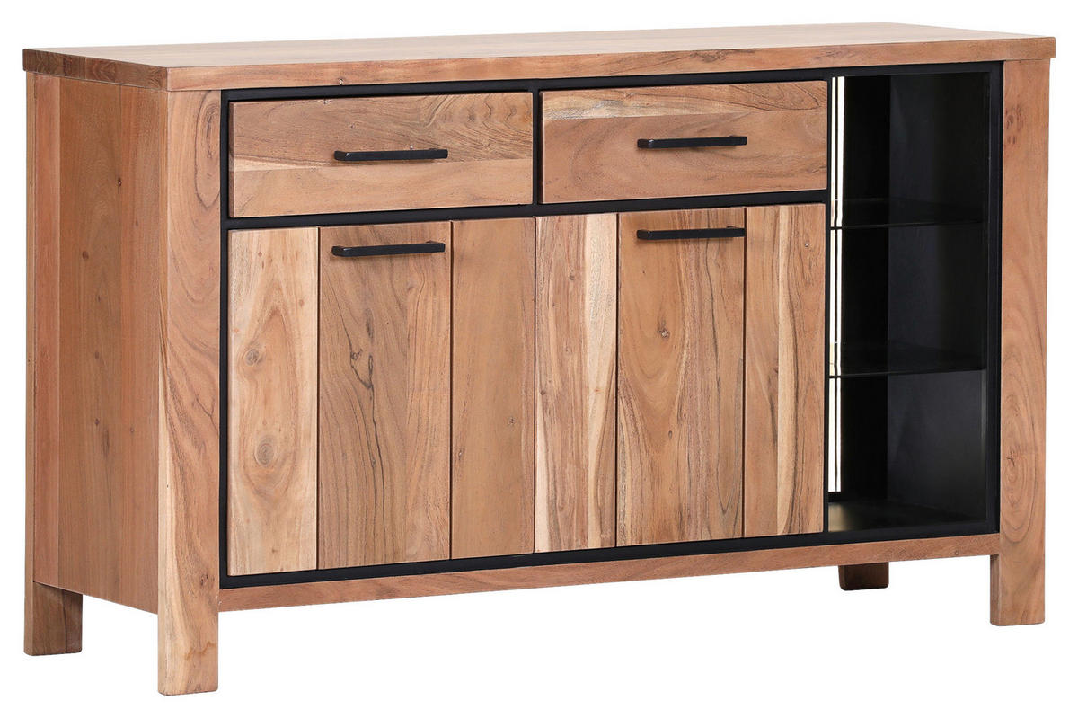 SIDEBOARD  135/80/44 cm 2 Schublade(n)  - Schwarz/Akaziefarben, LIFESTYLE, Glas/Holz (135/80/44cm) - Landscape