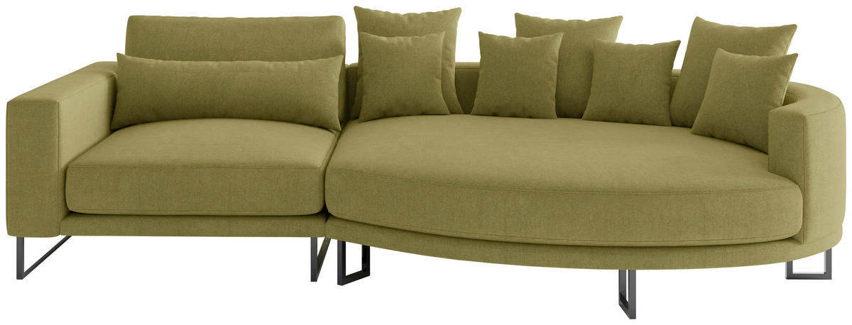 BIGSOFA Natalia Webstoff Olivgrün  - Schwarz/Olivgrün, Design, Textil/Metall (283/150cm) - Livetastic