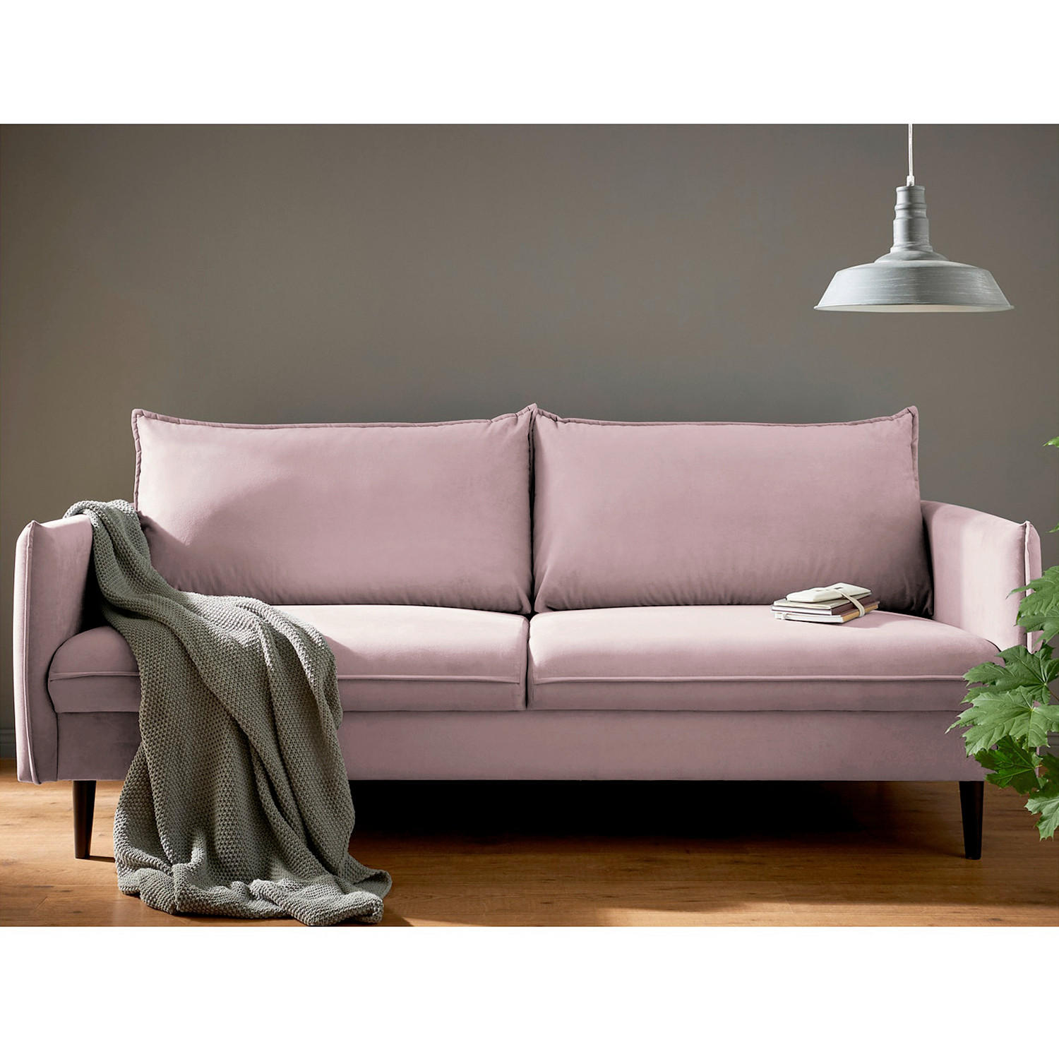 3-SITZER-SOFA JULI Samt Rosa  - Schwarz/Rosa, Design, Holz/Textil (203/86/100cm) - P & B