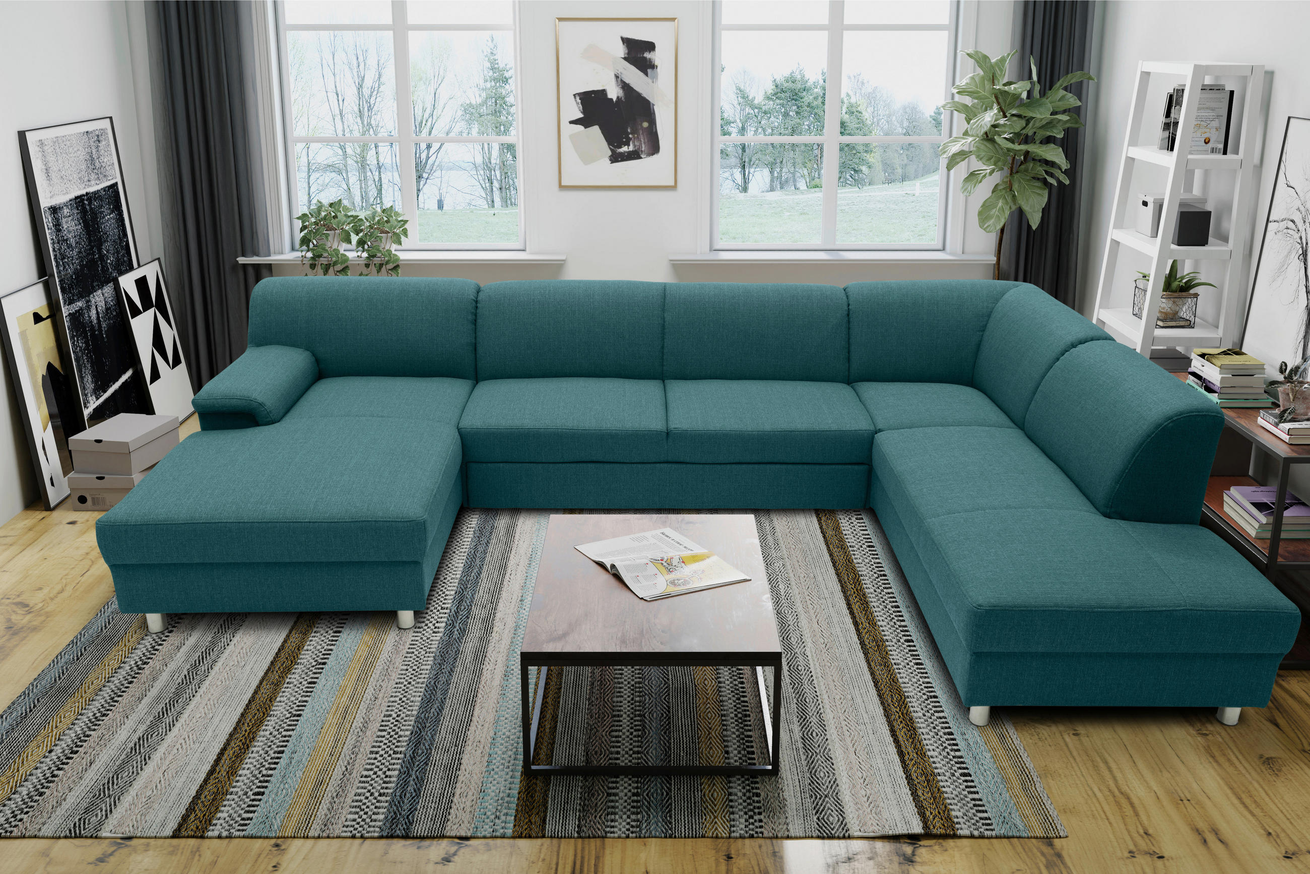 WOHNLANDSCHAFT Petrol Webstoff  - Chromfarben/Petrol, KONVENTIONELL, Textil/Metall (150/308/194cm) - MID.YOU